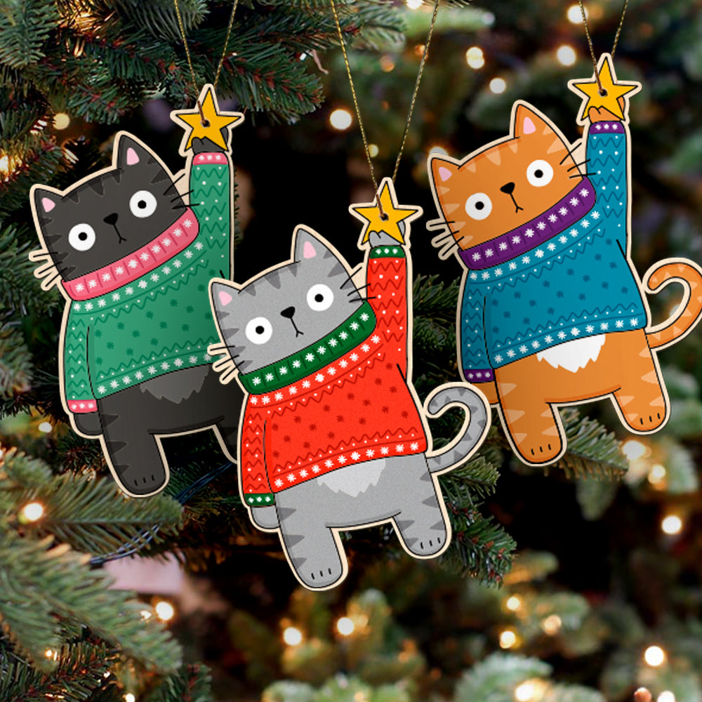 Cats in Christmas Jumpers Hanging Decoration