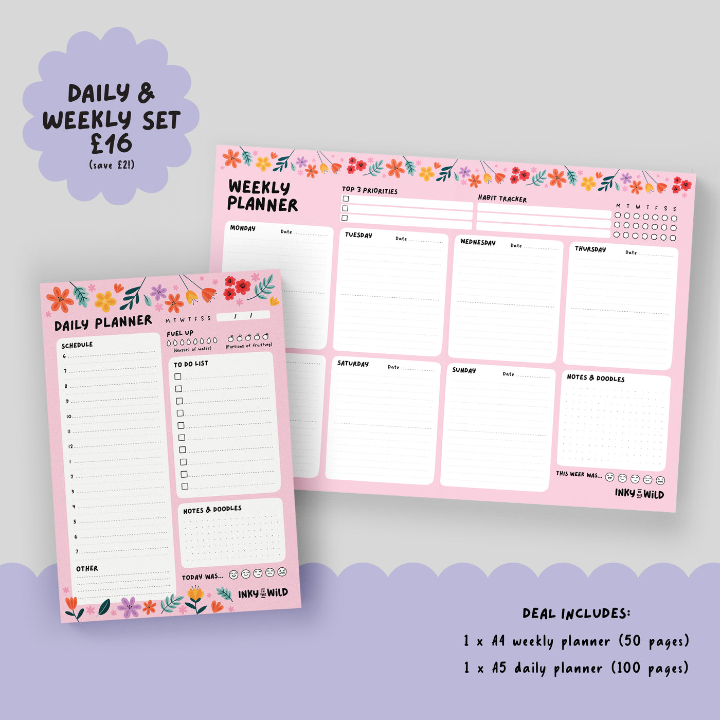 Floral Daily Planner Notepad (A5)