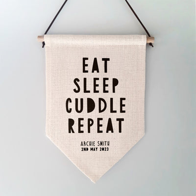 Eat Sleep Cuddle Repeat Personalised Children's Wall Hanging