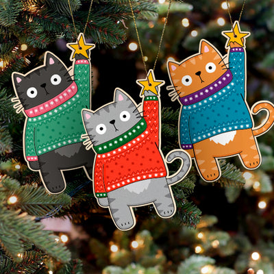 Cats in Christmas Jumpers Hanging Decoration