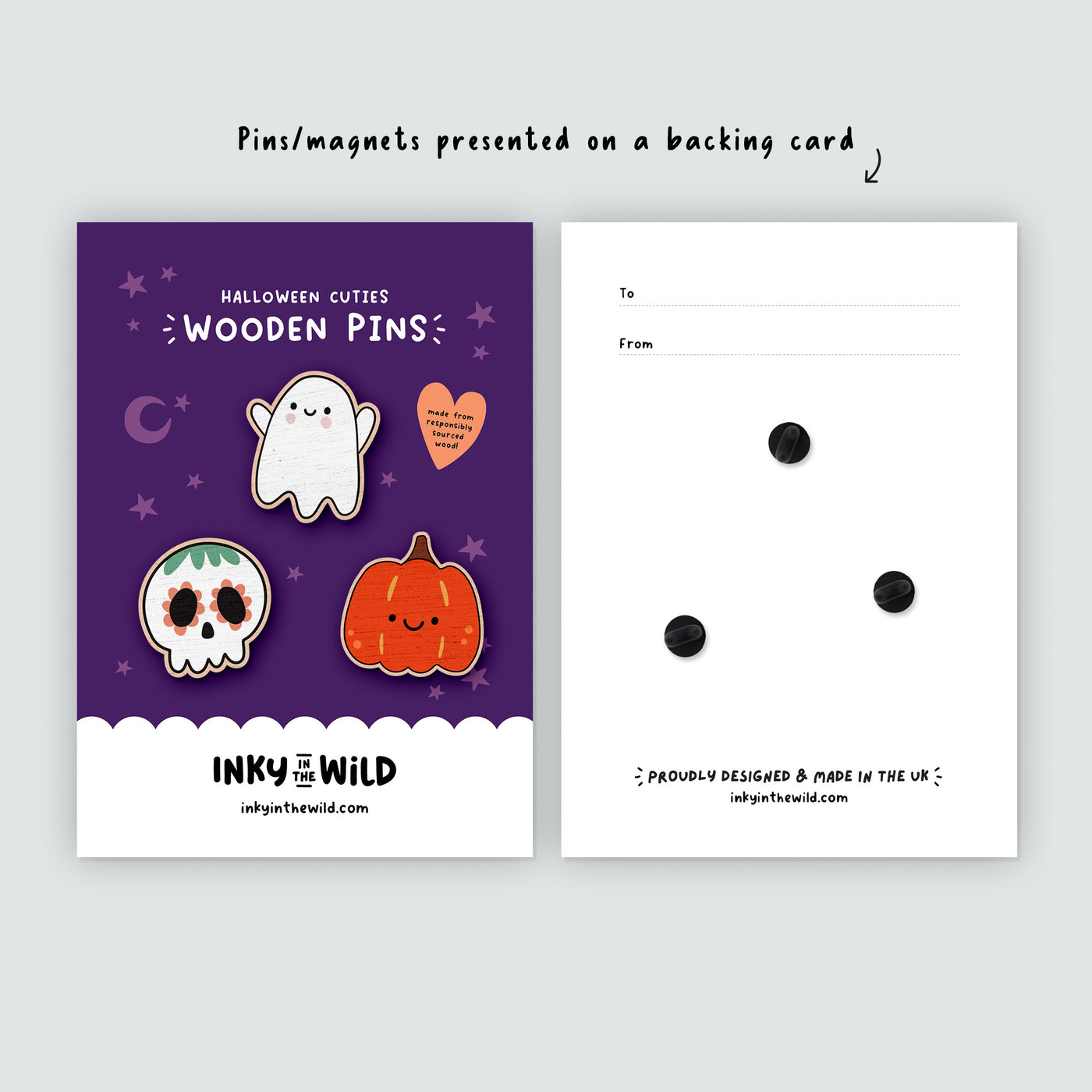 Halloween Wooden Pin or Magnet Set (x3)