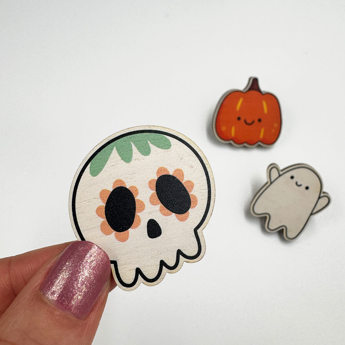 Halloween Wooden Pin or Magnet Set (x3)