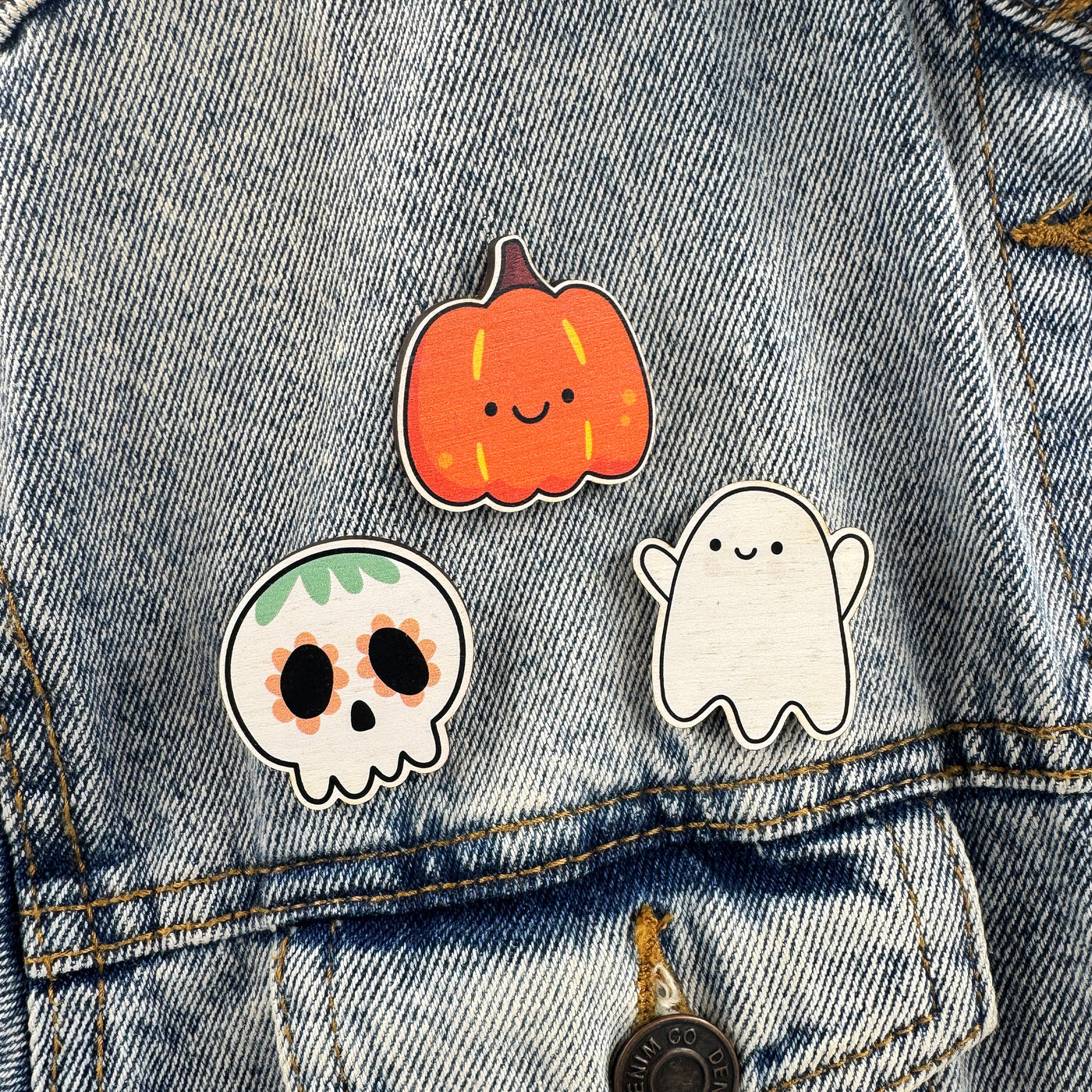 Halloween Wooden Pin or Magnet Set (x3)