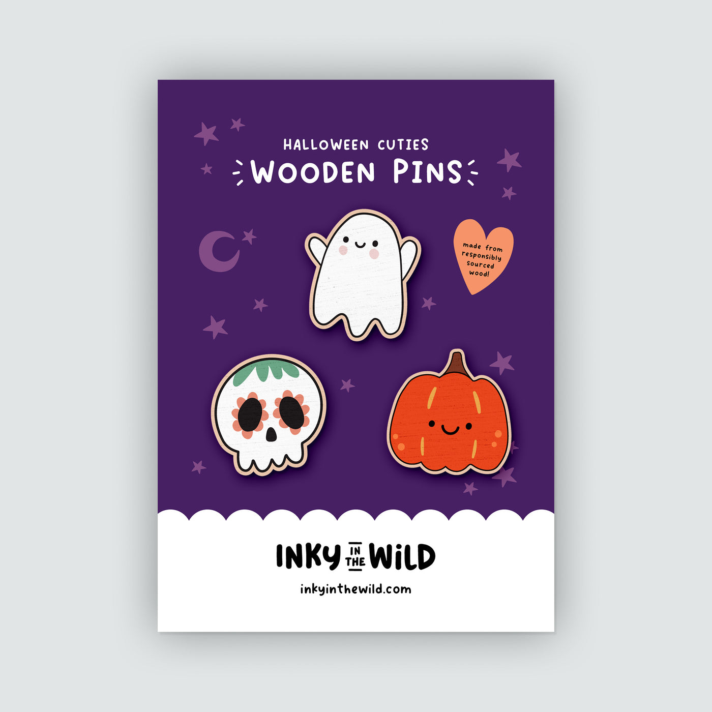 Halloween Wooden Pin or Magnet Set (x3)