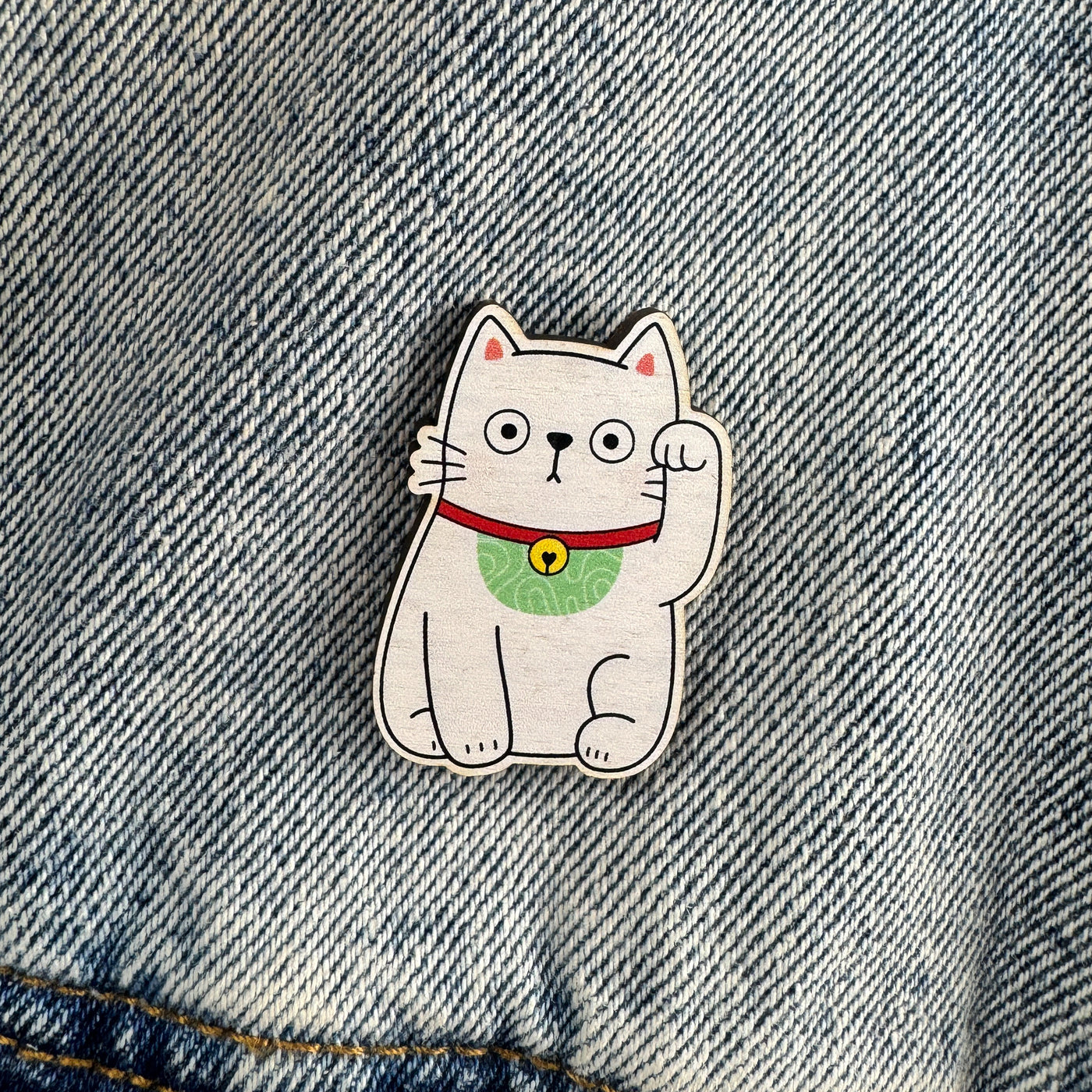 Lucky Cat Wooden Pin or Magnet