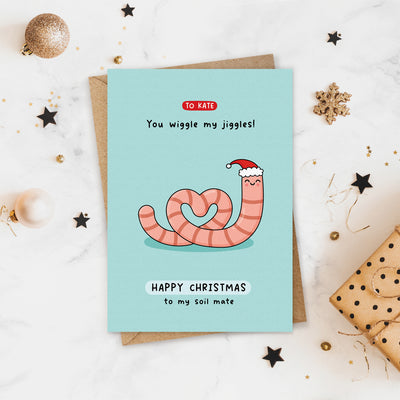 Personalised Soil Mate Worm Christmas Card