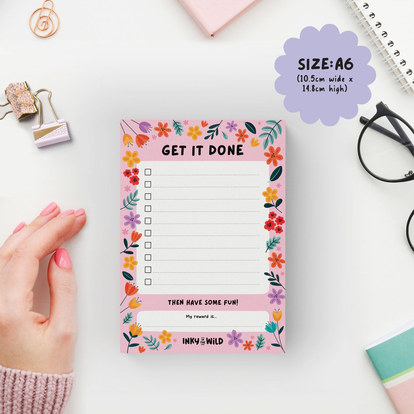 Floral Get It Done Notepad (A6)