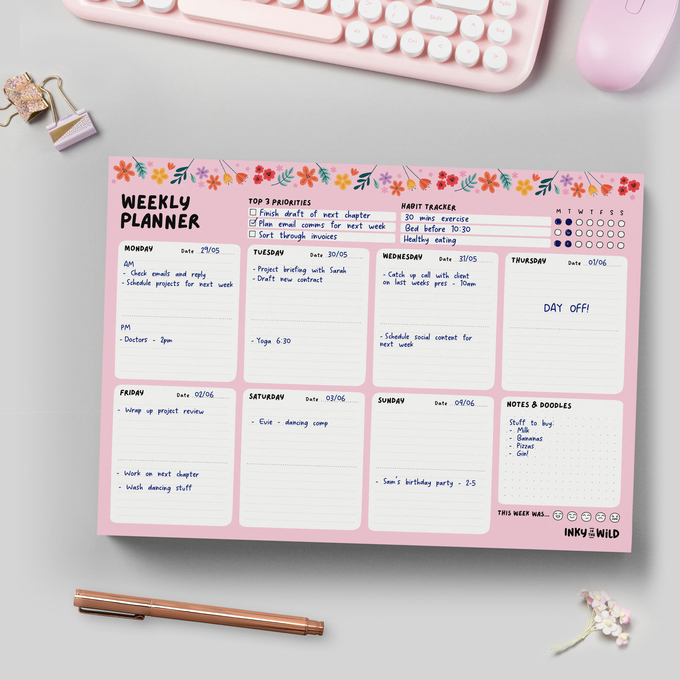 Floral Weekly Planner Notepad (A4)