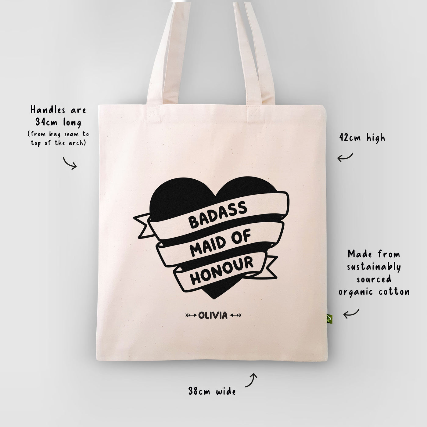 Personalised Badass Maid of Honour/Honor Cotton Tote Bag