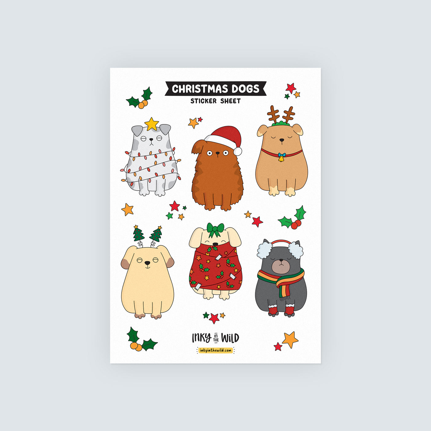 Dogs at Christmas Sticker Sheet (A5)