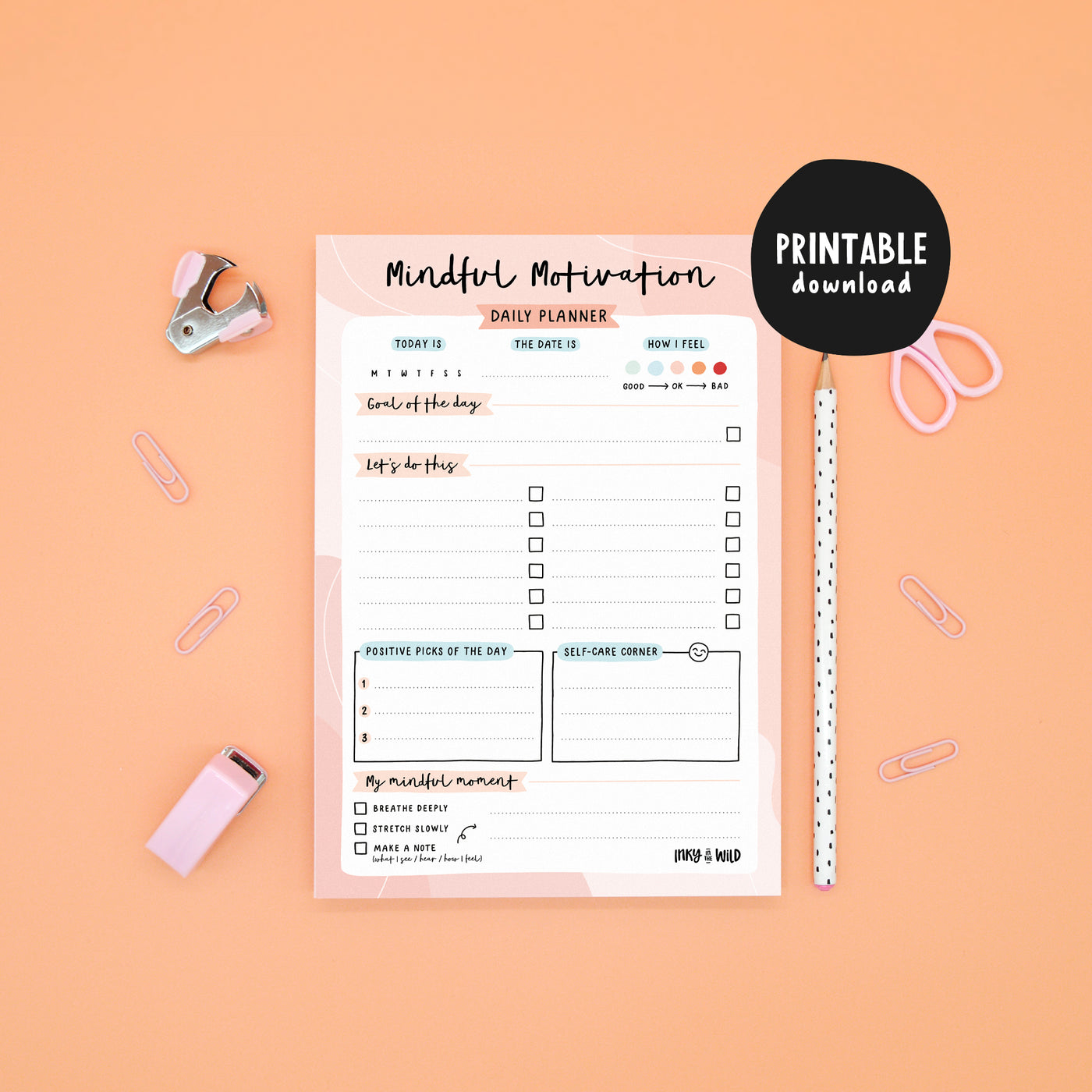 Printable Mindful Motivation Daily Planner (Instant Download)