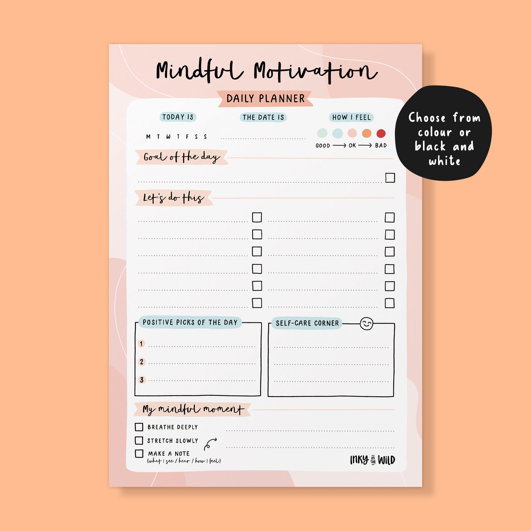Daily Mativation Printable Mindful Motivation Daily Planner (Instant Download) – Inky in ...