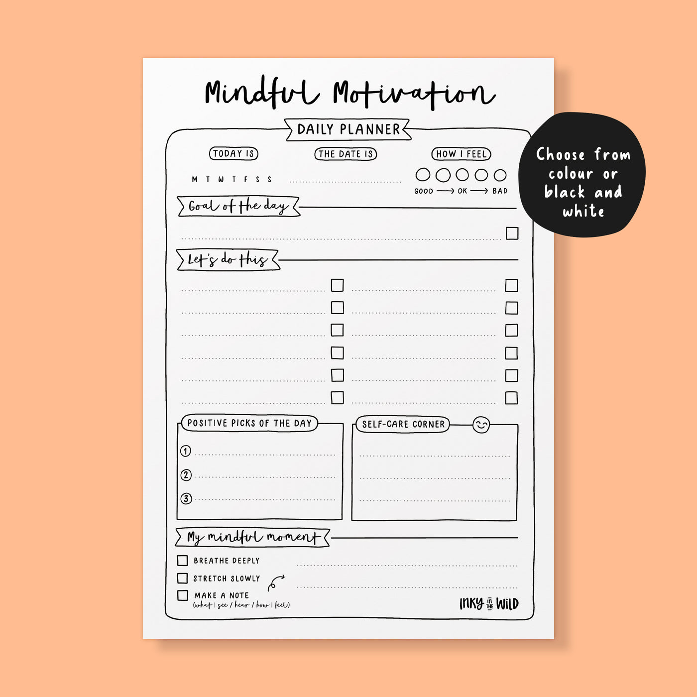 Printable Mindful Motivation Daily Planner (Instant Download)