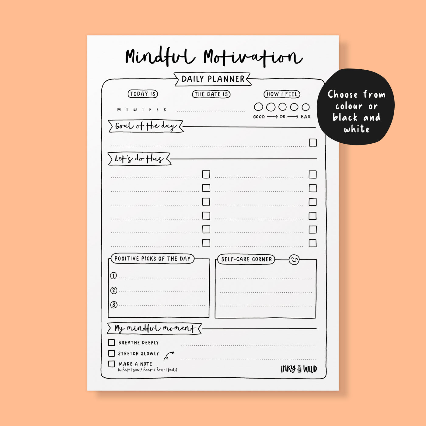 Printable Mindful Motivation Daily Planner (Instant Download) – Inky in ...