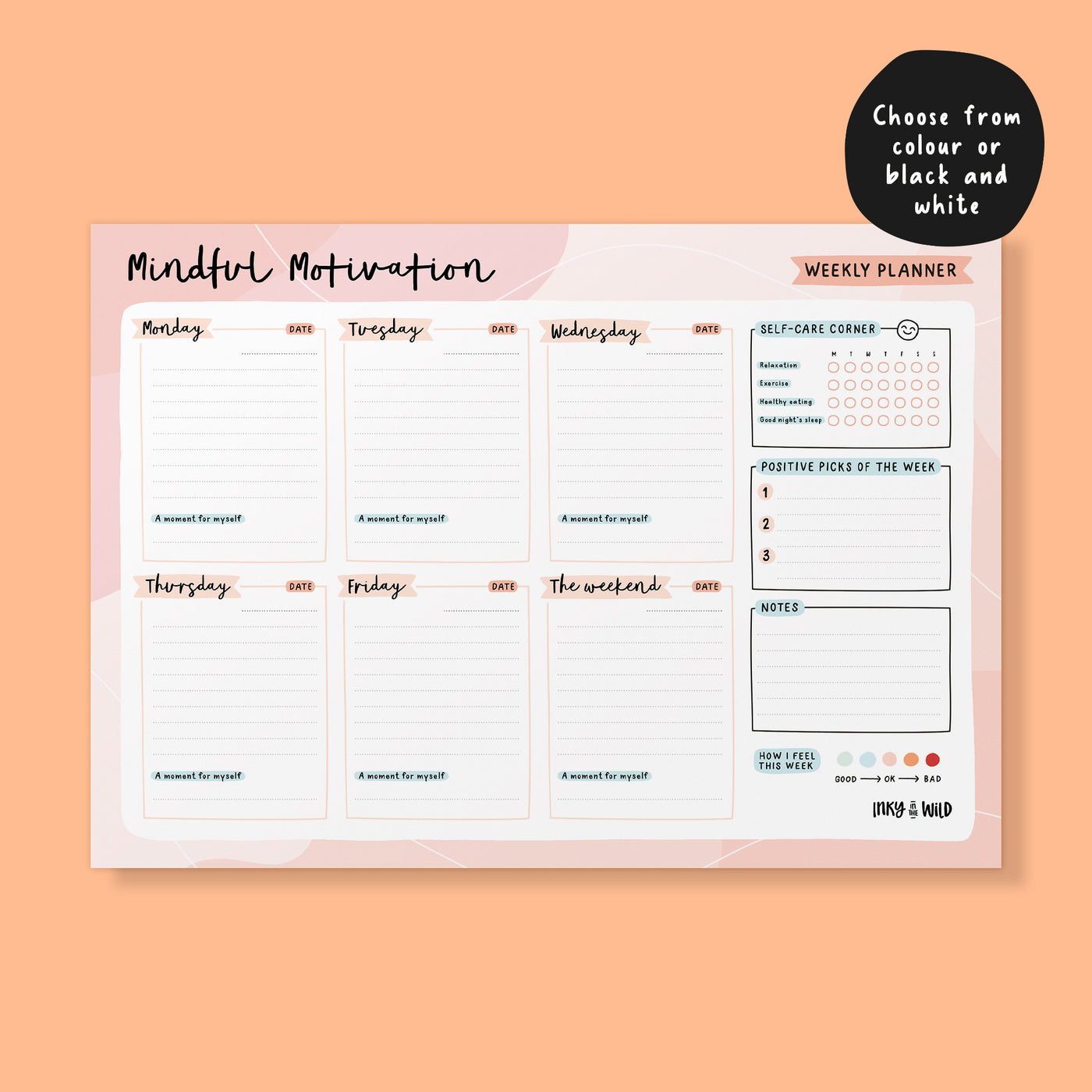 Printable Mindful Motivation Weekly Planner (Instant Download)