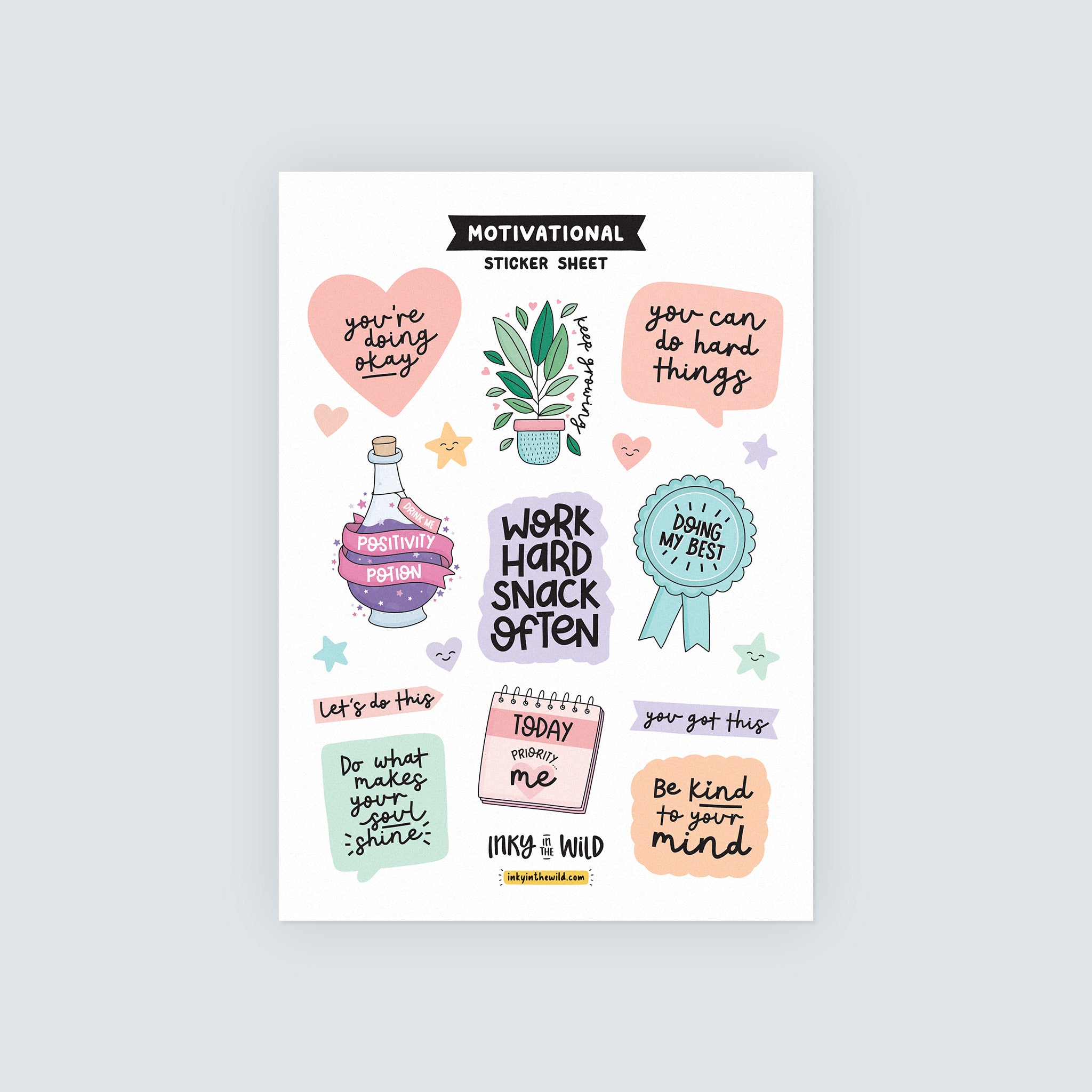 Motivational Sticker Sheet (A5) – Inky in the Wild