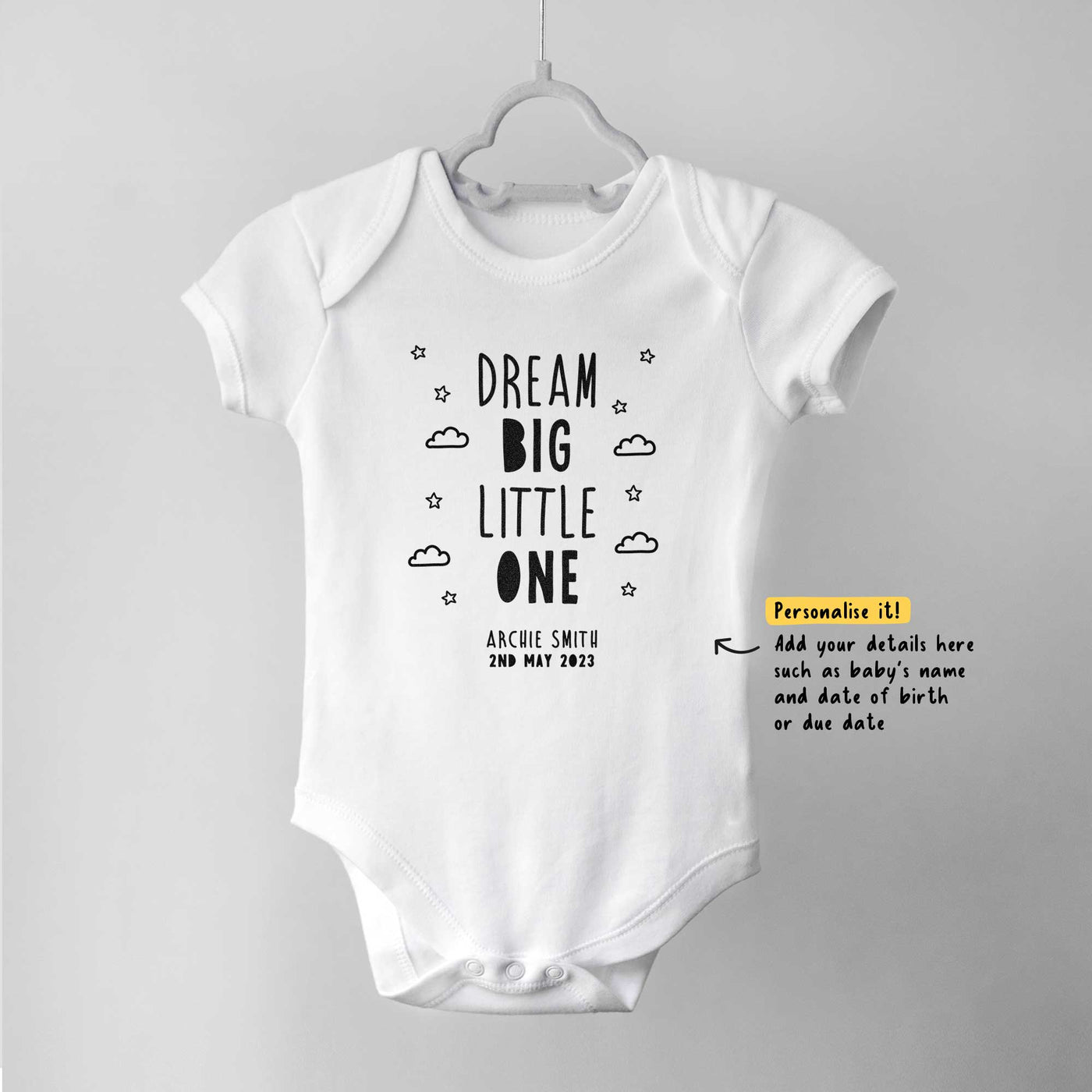 Dream Big Little One Personalised Baby Bodysuit