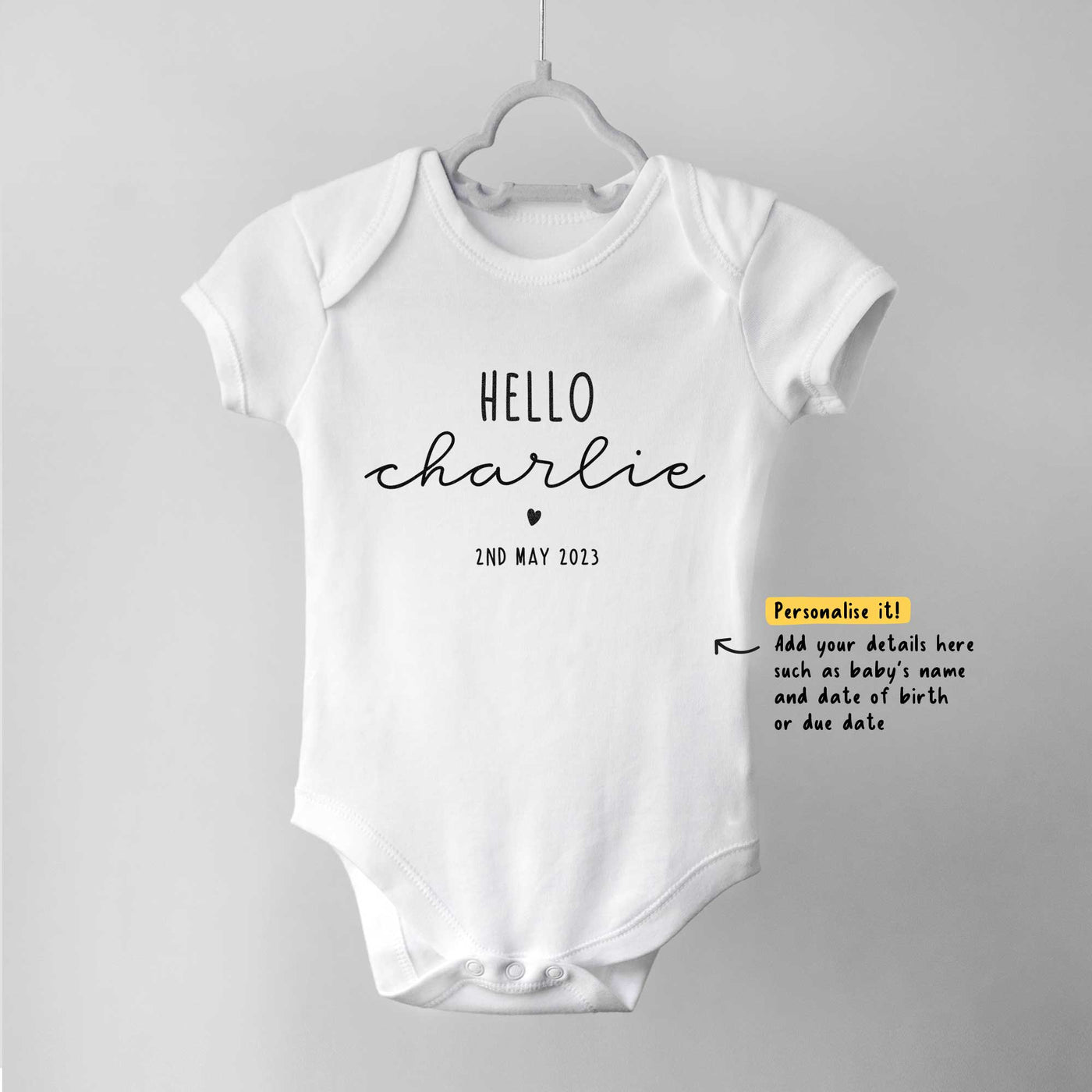 Hello Baby with Name Personalised Baby Bodysuit