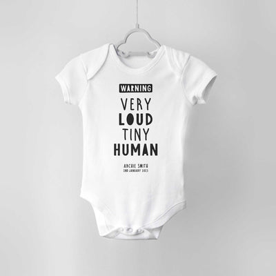 Warning Very Loud Tiny Human Personalised Baby Bodysuit