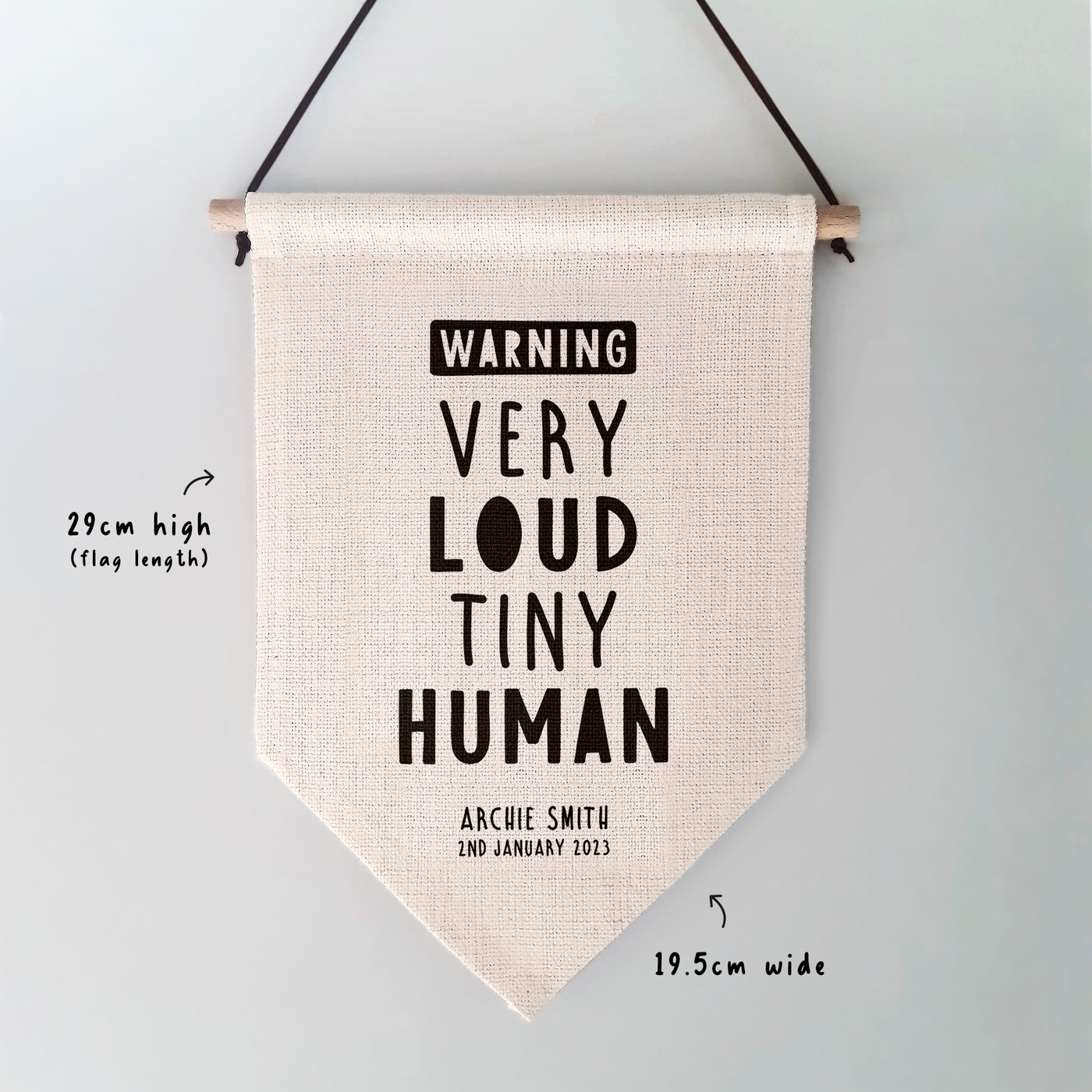 Warning Very Loud Tiny Human Personalised Children's Wall Hanging